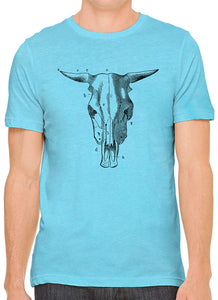 Bull Skull Diagram Cotton Crewneck Unisex Blue T-Shirts