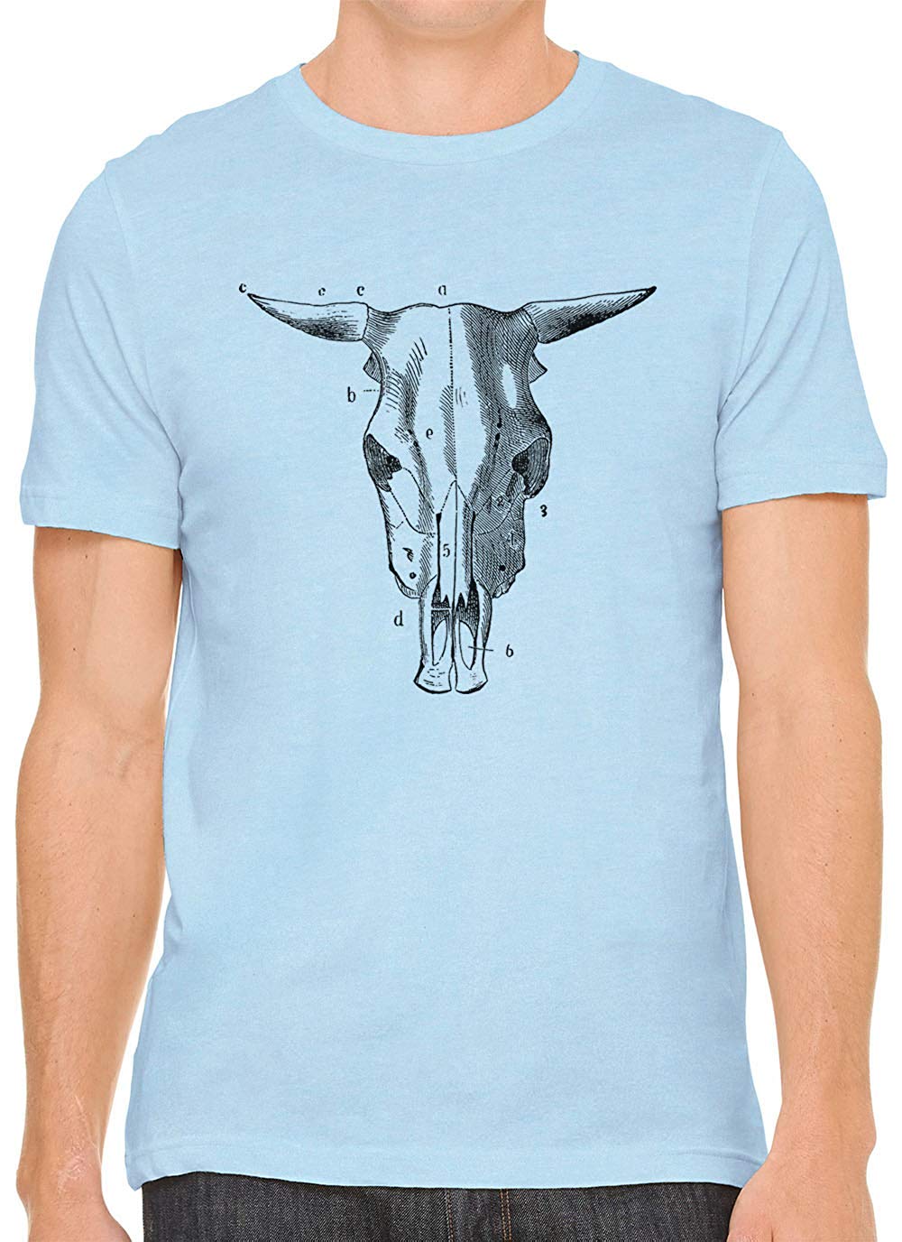 Bull Skull Diagram Cotton Crewneck Unisex Blue T-Shirts