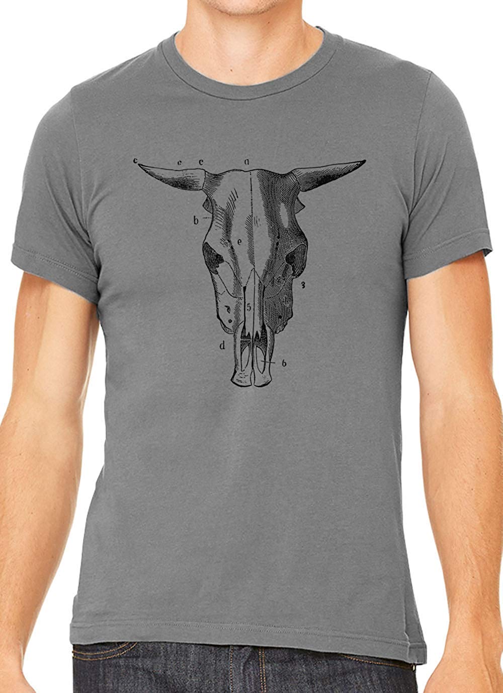 Bull Skull Diagram Cotton Crewneck Unisex Gray T-Shirts