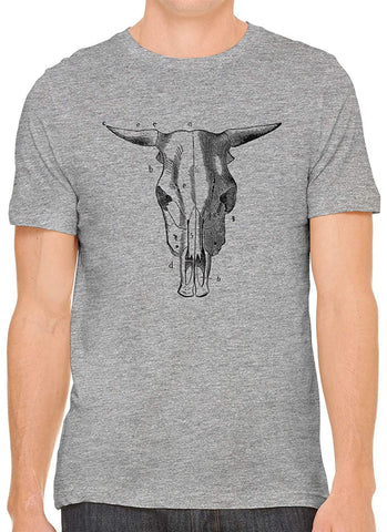 Bull Skull Diagram Cotton Crewneck Unisex Gray T-Shirts