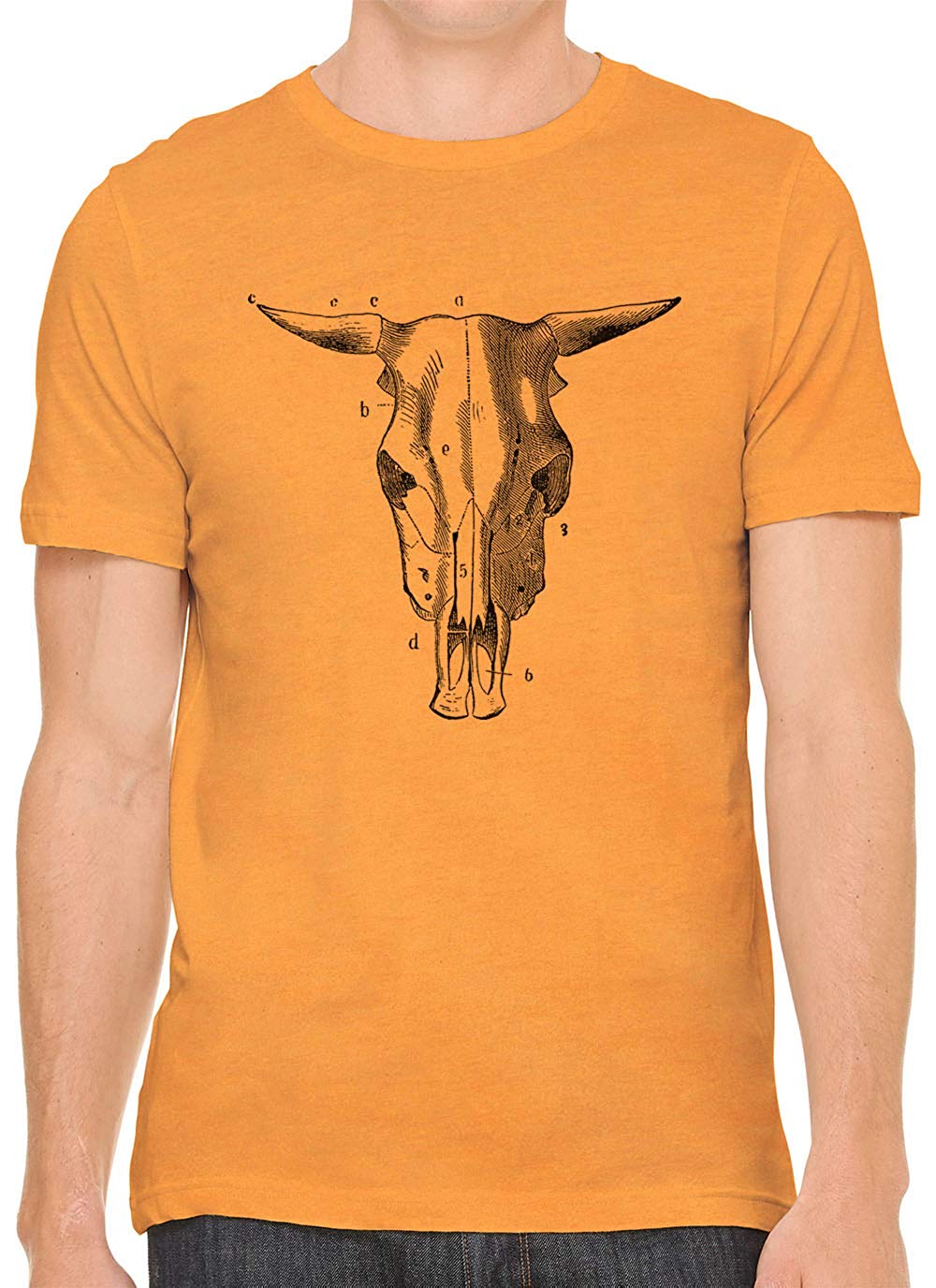 Bull Skull Diagram Cotton Crewneck Unisex Orange T-Shirts