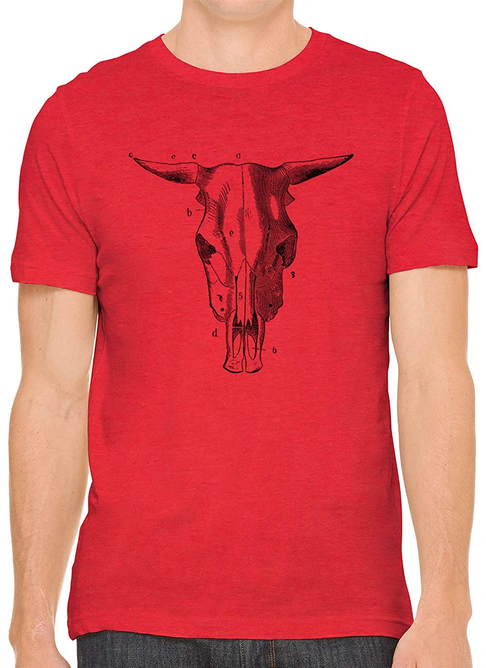 Bull Skull Diagram Cotton Crewneck Unisex Red T-Shirts