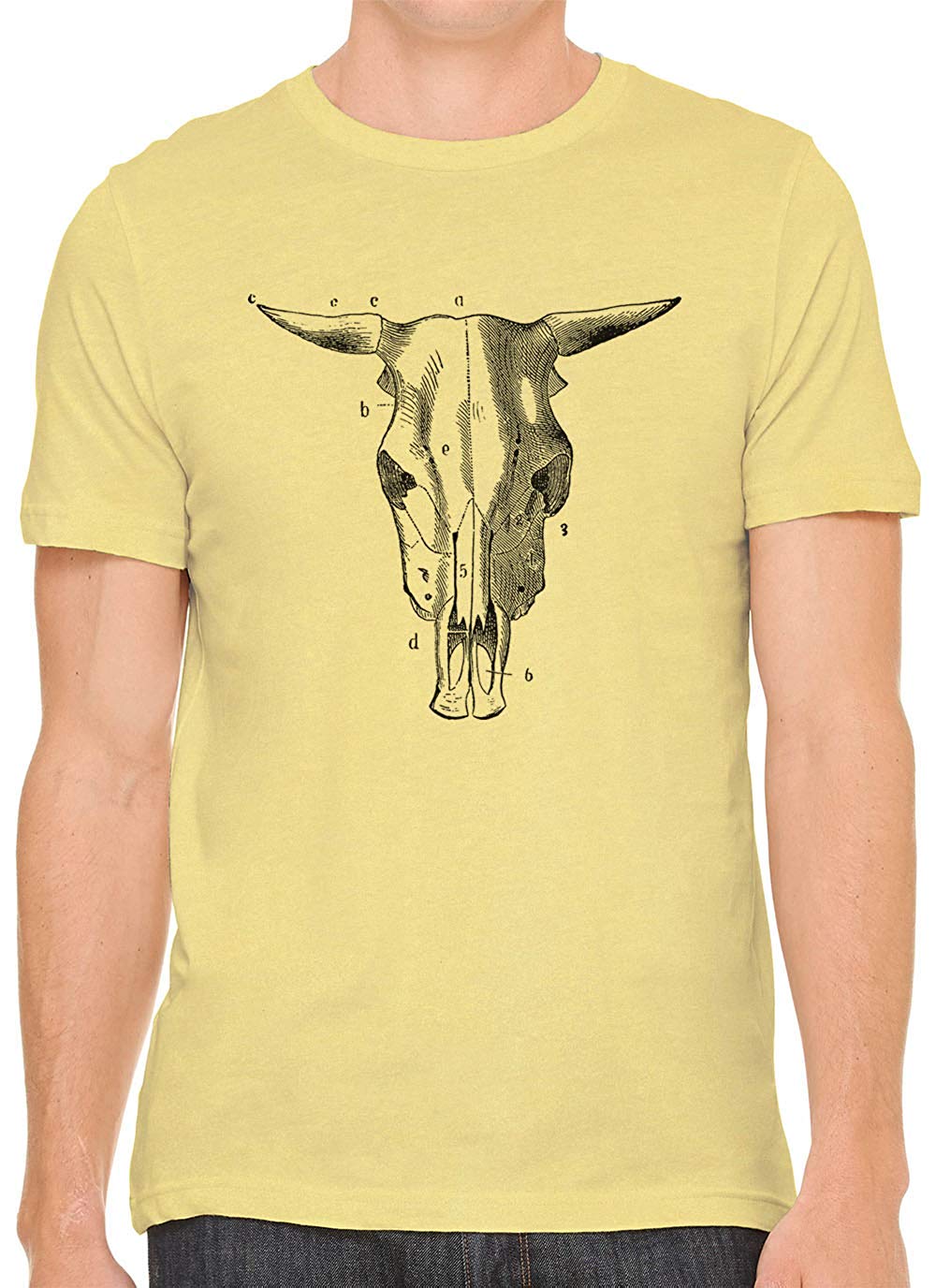 Bull Skull Diagram Cotton Crewneck Unisex Yellow T-Shirts