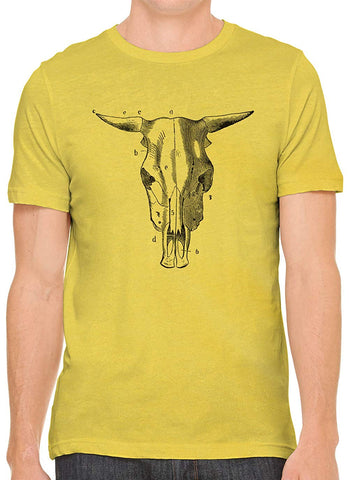 Bull Skull Diagram Cotton Crewneck Unisex Yellow T-Shirts