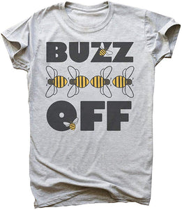 Buzz Off Creative Design of Bees Climbing On Letters Men's Gray Gray T-Shirts