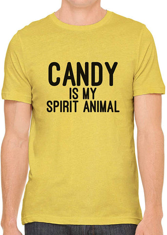 Candy is My Spirit Animal Cotton Crewneck Men Yellow T-Shirts