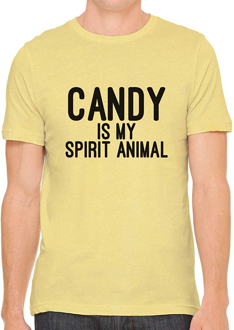 Candy is My Spirit Animal Cotton Crewneck Men Yellow T-Shirts