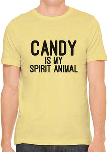 Candy is My Spirit Animal Cotton Crewneck Men Yellow T-Shirts