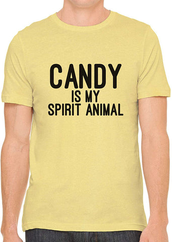 Candy is My Spirit Animal Cotton Crewneck Men Yellow T-Shirts