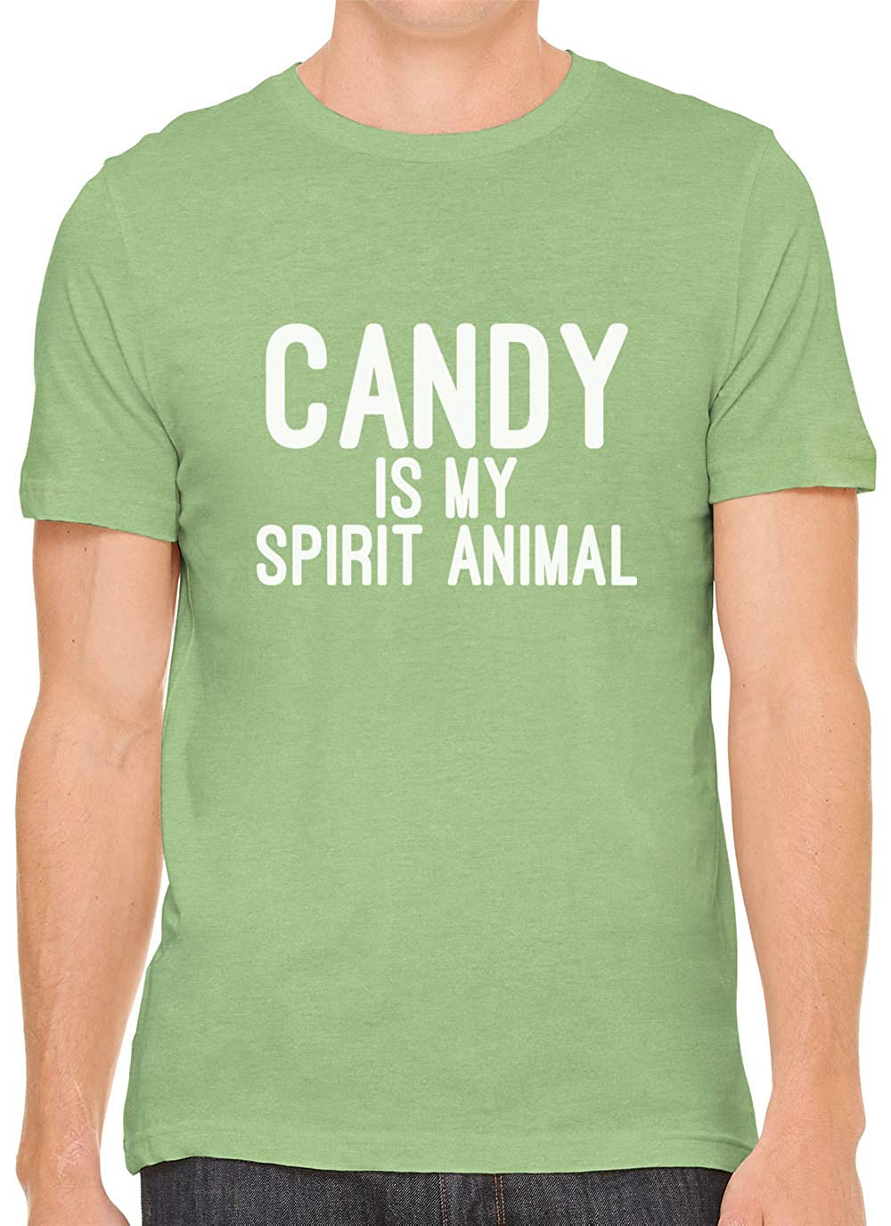 Candy is My Spirit Animal Cotton Crewneck Mens Green T-Shirts