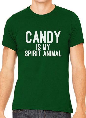 Candy is My Spirit Animal Cotton Crewneck Mens Green T-Shirts