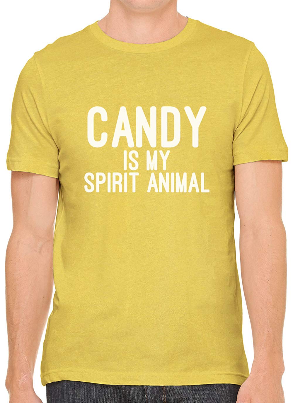 Candy is My Spirit Animal Cotton Crewneck Mens Yellow T-Shirts