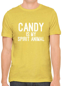 Candy is My Spirit Animal Cotton Crewneck Mens Yellow T-Shirts