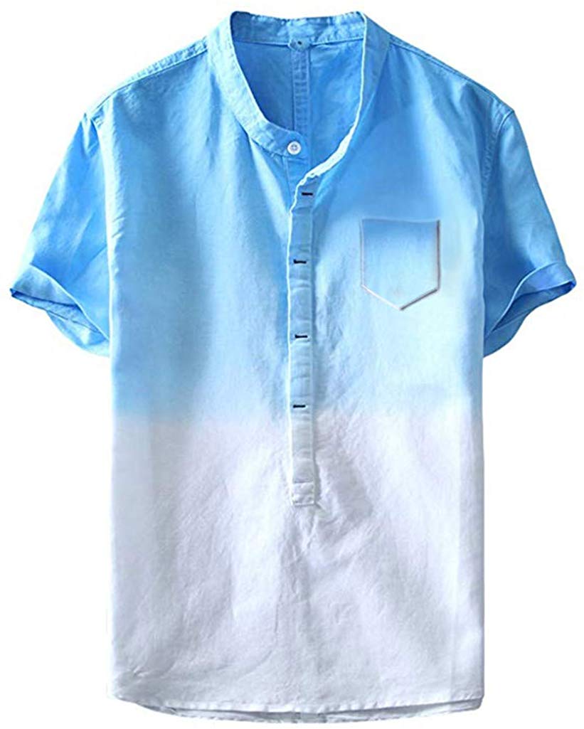 Casual for Men Short Sleeve,Fineser Mens Cool and Thin Breathable Collar Hanging Dyed Gradient Cotton Blue T-Shirts