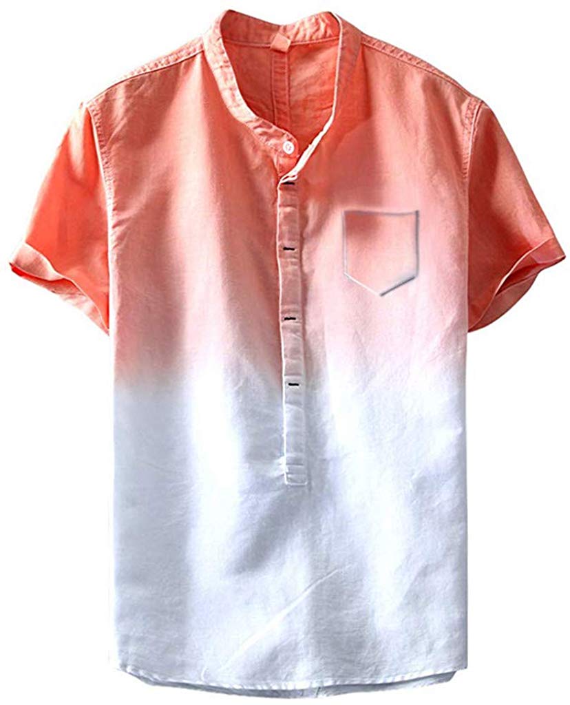 Casual for Men Short Sleeve,Fineser Mens Cool and Thin Breathable Collar Hanging Dyed Gradient Cotton Orange T-Shirts