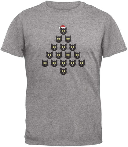 Cat Christmas Grey Tree Adult Grey T-Shirts