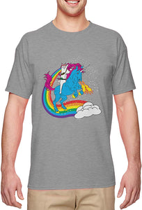 Cat Riding Unicorn-Rainbow Funny Magical Men's Gray T-Shirts