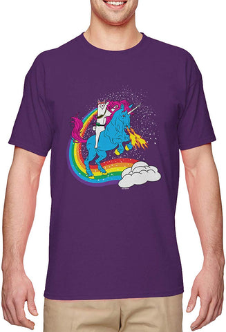 Cat Riding Unicorn-Rainbow Funny Magical Men's Purple T-Shirts