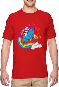 Cat Riding Unicorn-Rainbow Funny Magical Men's Red T-Shirts