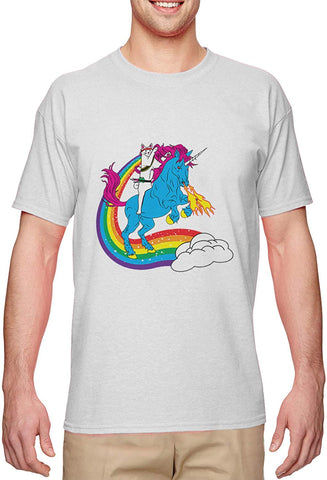 Cat Riding Unicorn-Rainbow Funny Magical Men's White T-Shirts