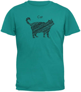 Cat Scribble Drawing Jade Adult Green T-Shirts