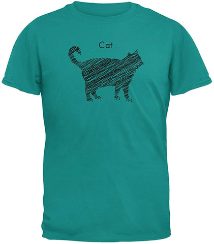 Cat Scribble Drawing Jade Adult Green T-Shirts