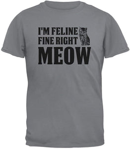 Cats I'm Feline Fine Right Meow Storm Grey Adult Grey T-Shirts