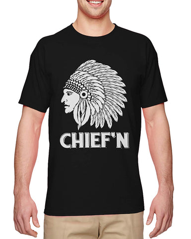 Chief'n-Native American Smoke Cheef Men's Black T-Shirts