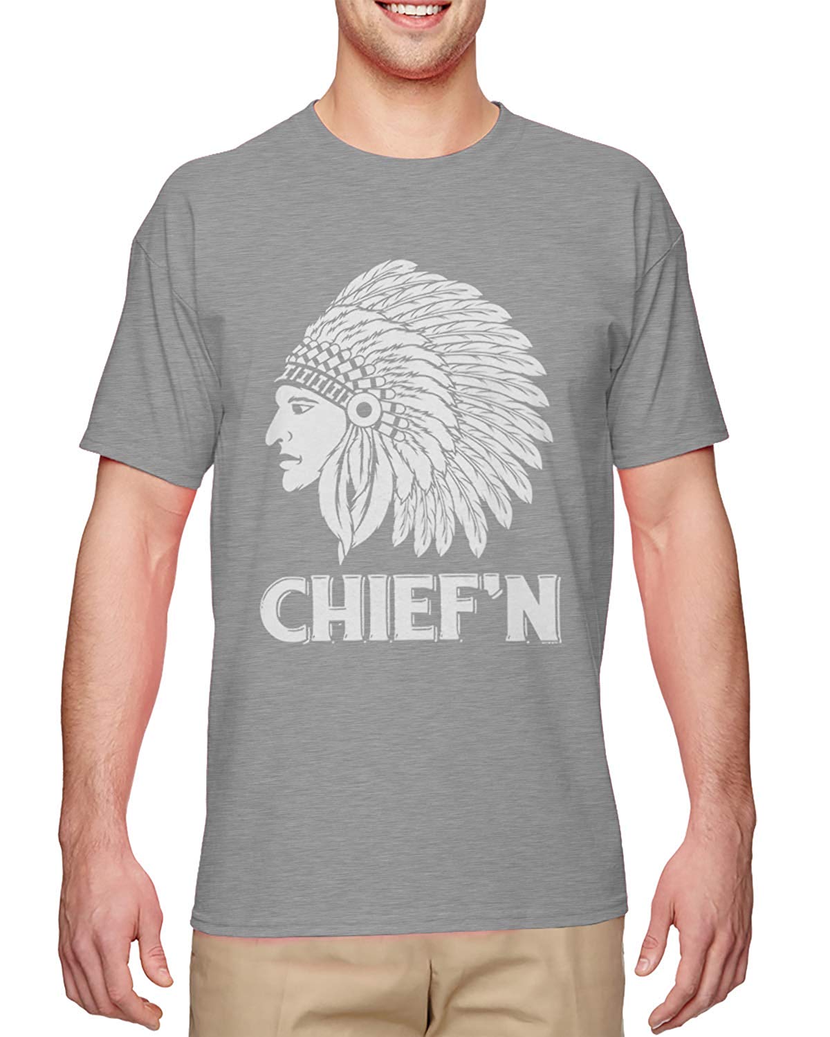 Chief'n-Native American Smoke Cheef Men's Gray T-Shirts