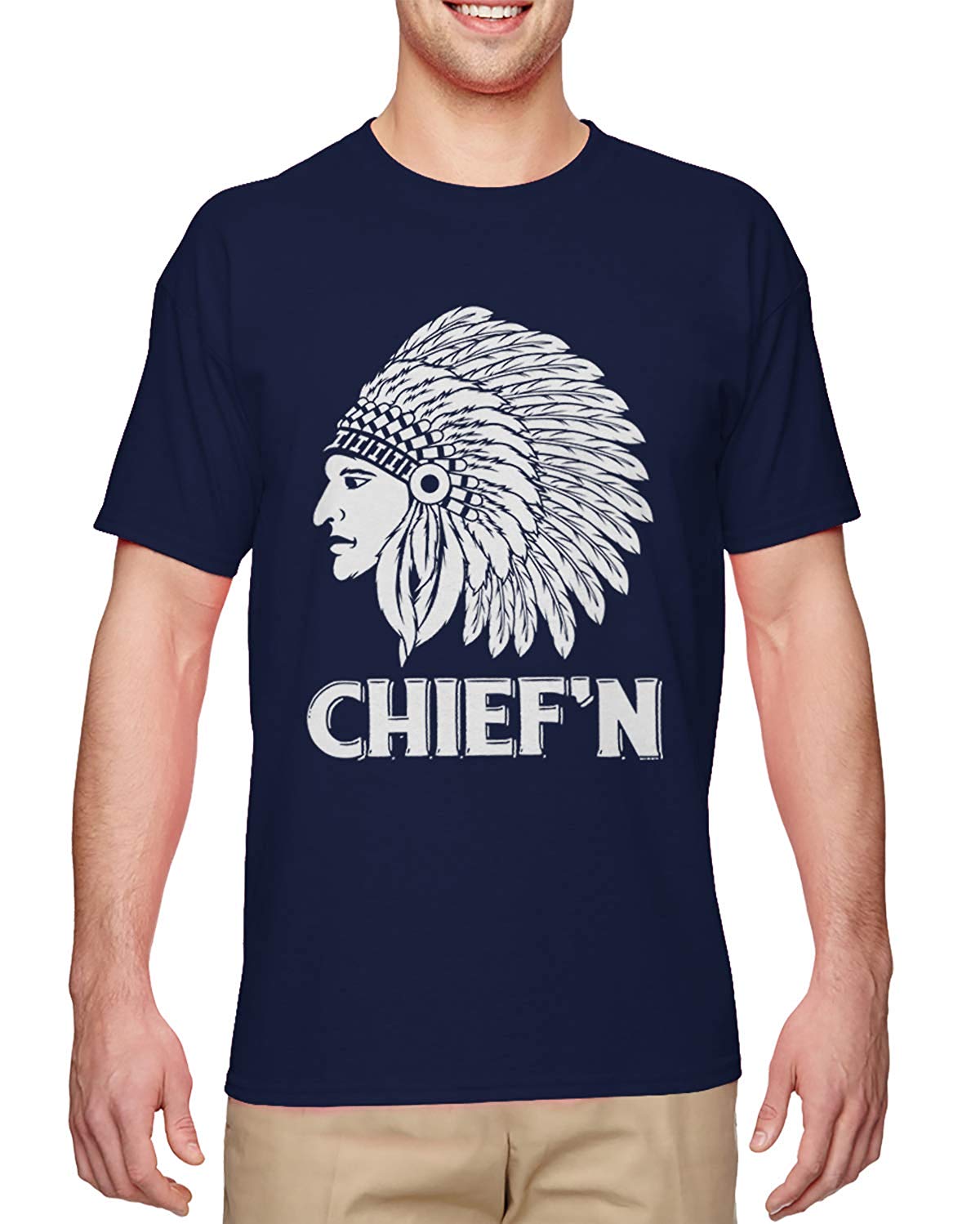 Chief'n-Native American Smoke Cheef Men's Navy T-Shirts