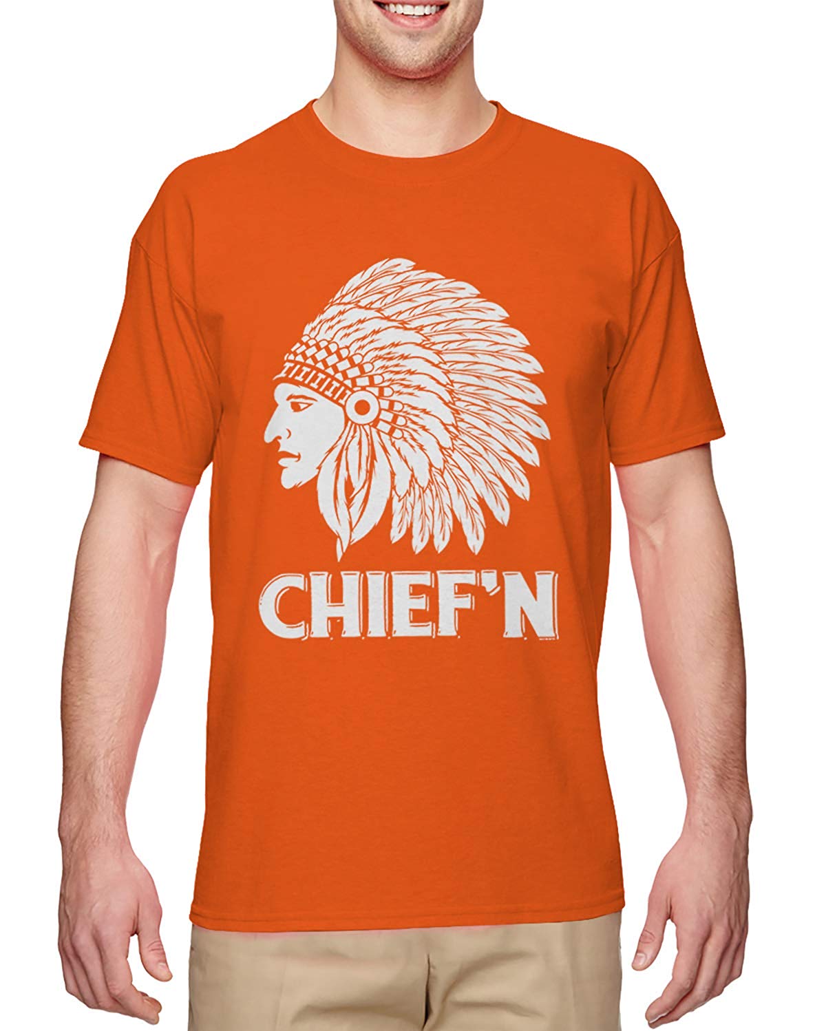 Chief'n-Native American Smoke Cheef Men's Orange T-Shirts