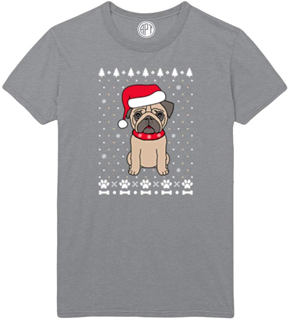 Christmas Pug Holiday Printed Gray T-Shirts