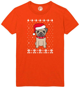 Christmas Pug Holiday Printed Orange T-Shirts