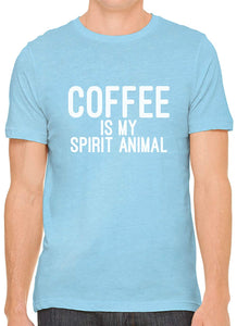 Coffee is My Spirit Animal Cotton Crewneck Men Blue T-Shirts