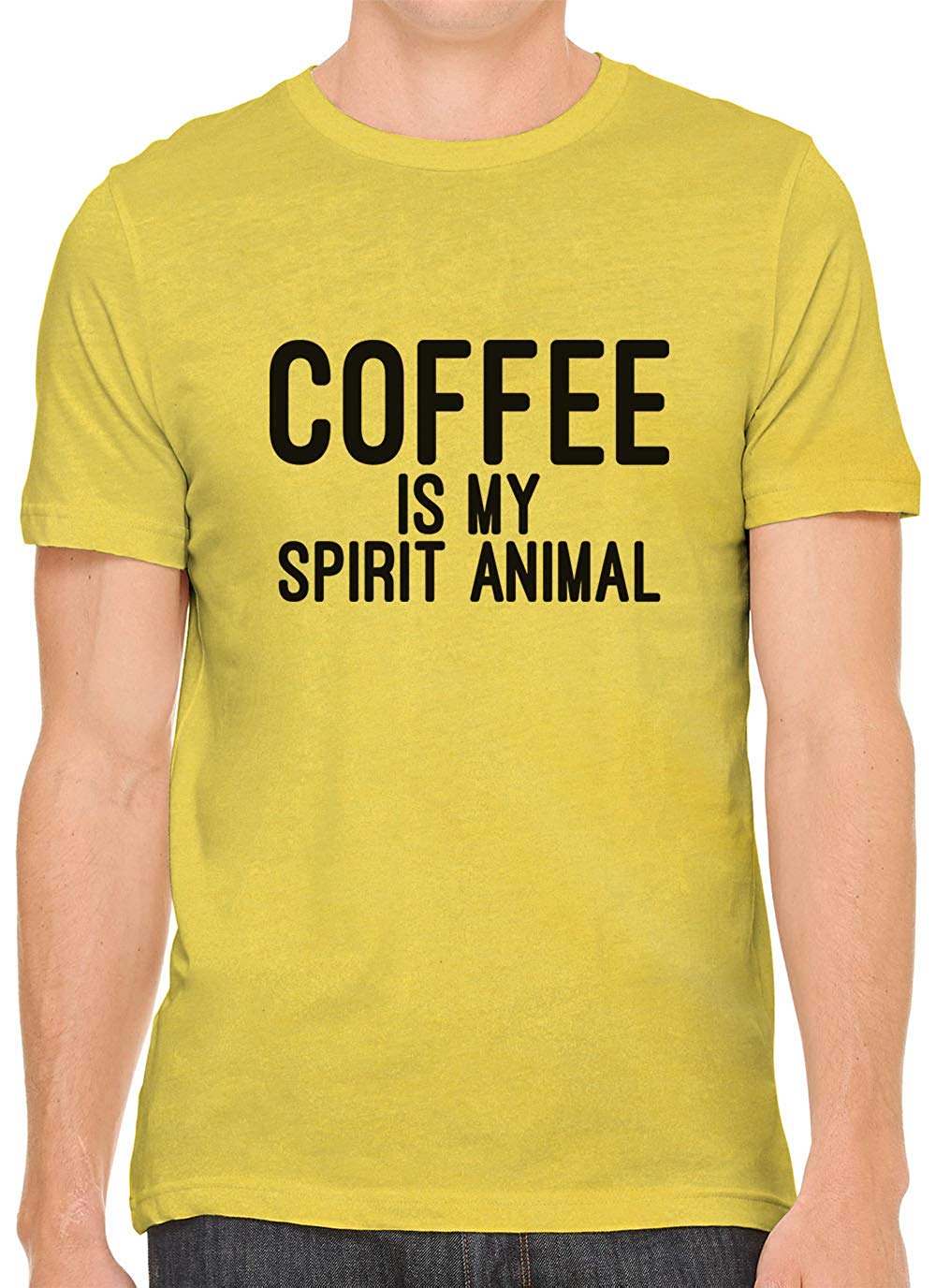 Coffee is My Spirit Animal Cotton Crewneck Men Yellow T-Shirts