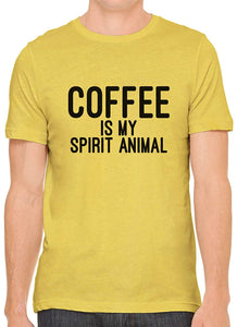 Coffee is My Spirit Animal Cotton Crewneck Men Yellow T-Shirts