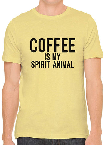 Coffee is My Spirit Animal Cotton Crewneck Men Yellow T-Shirts