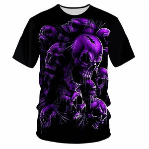 Cool Print Skull 3D Hombre Both Side Hip Hop Short Sleeve Purple T-Shirts