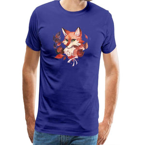 Cotton for Men Round Neck Graphic Funny Graphic Cartoon Animal Fox Portrait Fashion Blue T-Shirts