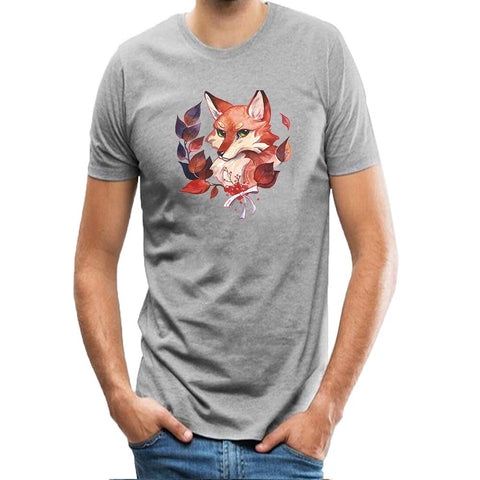 Cotton for Men Round Neck Graphic Funny Graphic Cartoon Animal Fox Portrait Fashion Grey T-Shirts