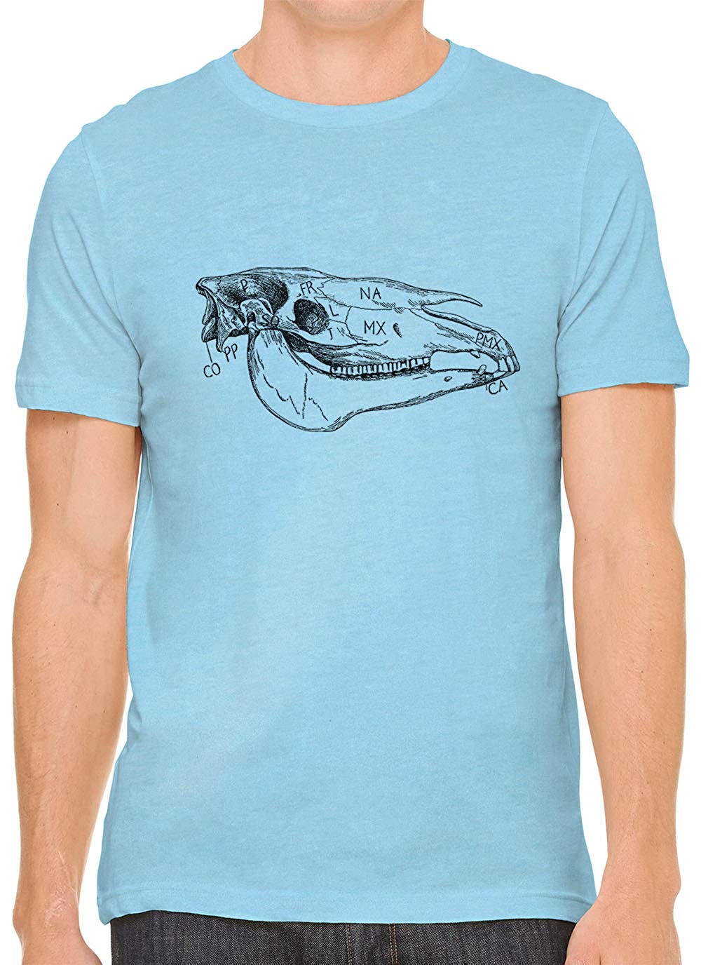 Cow Skull Bone Cotton Crewneck Mens Blue T-Shirts