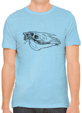 Cow Skull Bone Cotton Crewneck Mens Blue T-Shirts