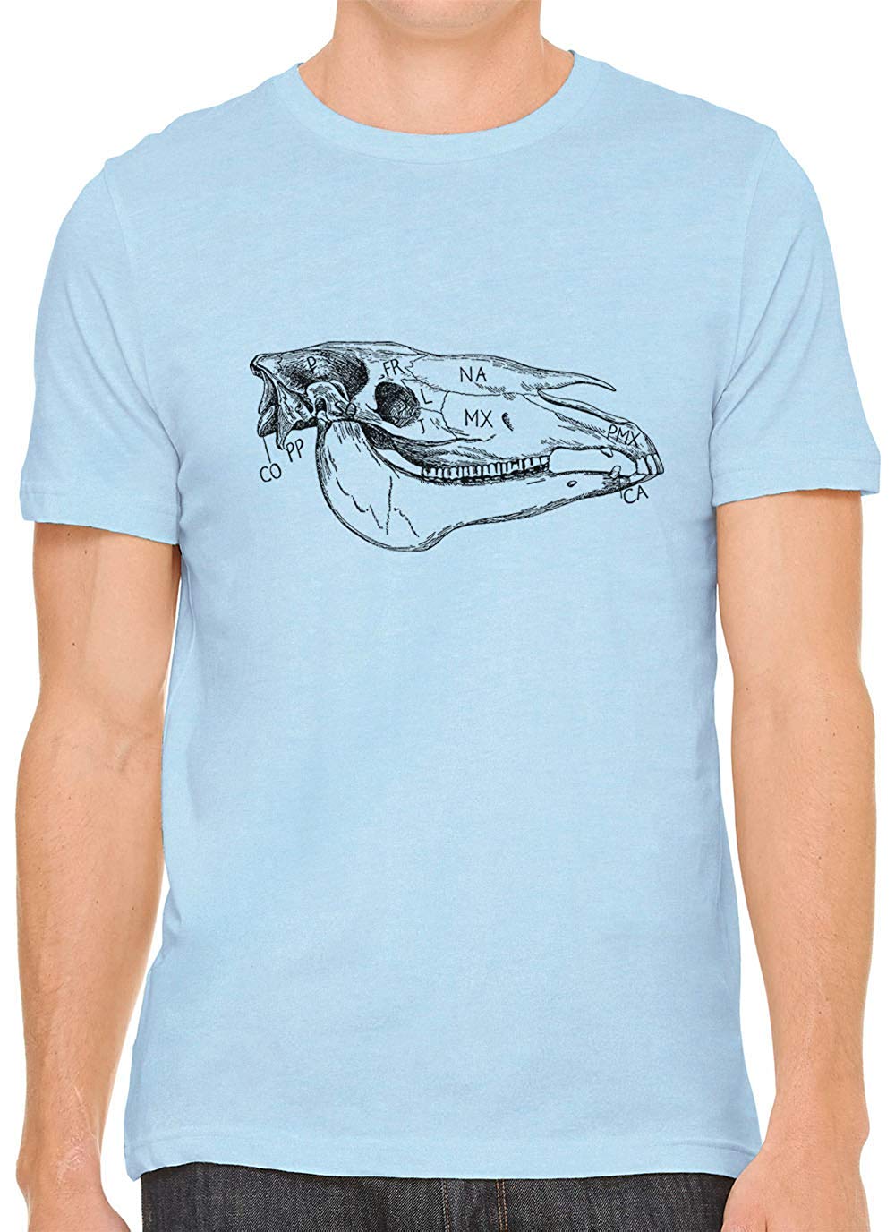 Cow Skull Bone Cotton Crewneck Mens Blue T-Shirts