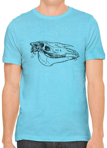 Cow Skull Bone Cotton Crewneck Mens Blue T-Shirts