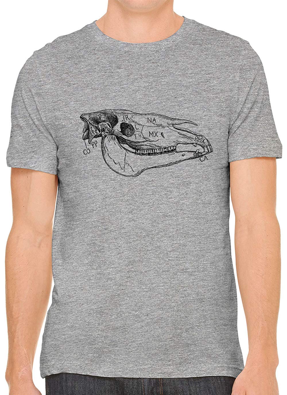 Cow Skull Bone Cotton Crewneck Mens Gray T-Shirts