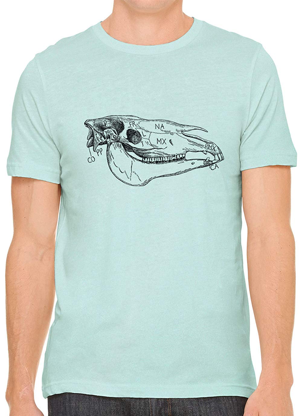 Cow Skull Bone Cotton Crewneck Mens Green T-Shirts