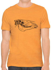 Cow Skull Bone Cotton Crewneck Mens Orange T-Shirts