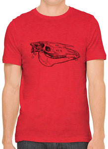 Cow Skull Bone Cotton Crewneck Mens Red T-Shirts