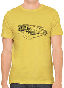 Cow Skull Bone Cotton Crewneck Mens Yellow T-Shirts