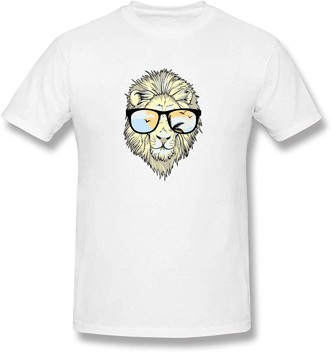 Creative Animal Lion Mens Short Sleeve Cotton Casual White T-Shirts